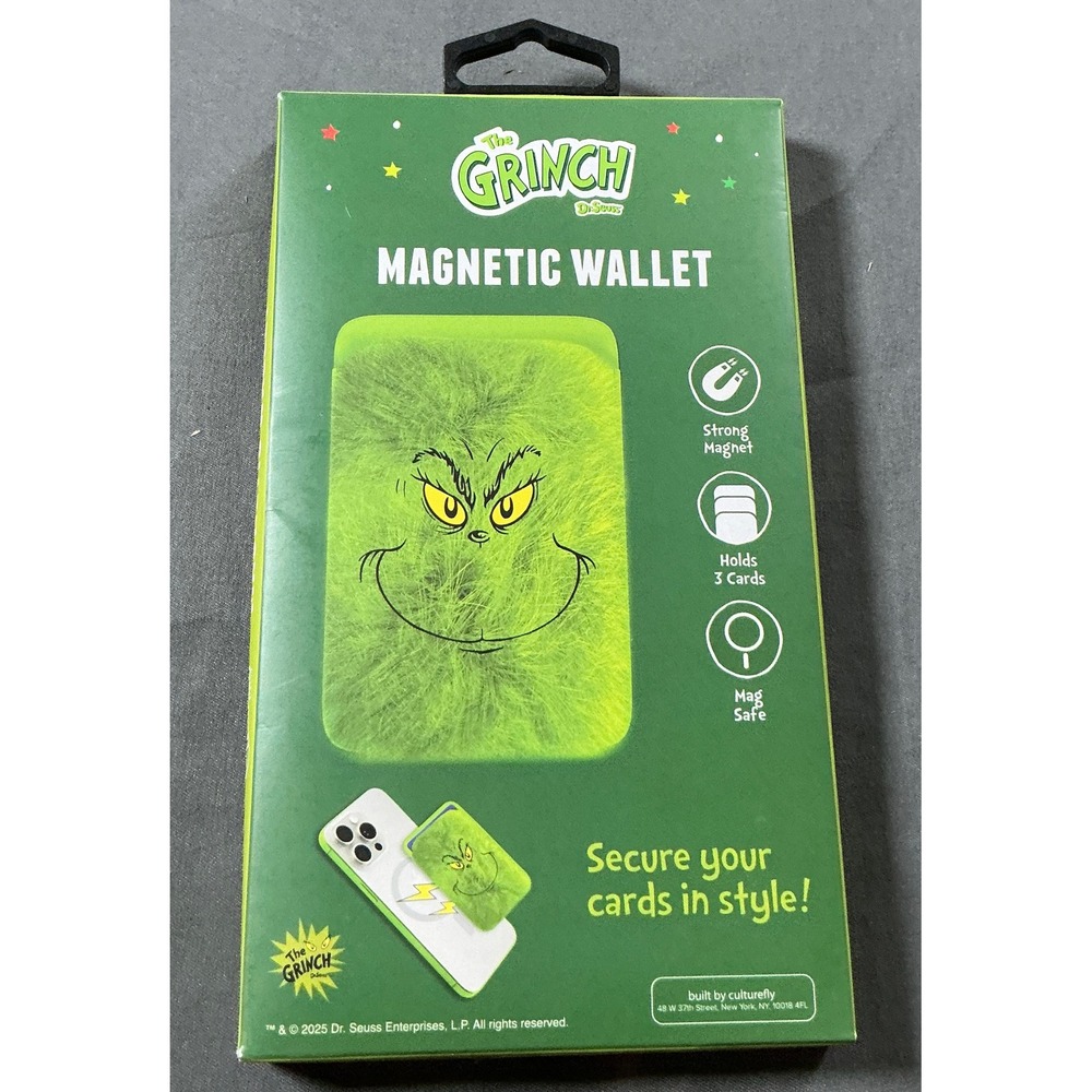 Dr. Seuss The Grinch Magnetic Wallet for iPhone MagSafe Green Fuzzy CultureFly - Picture 3 of 4